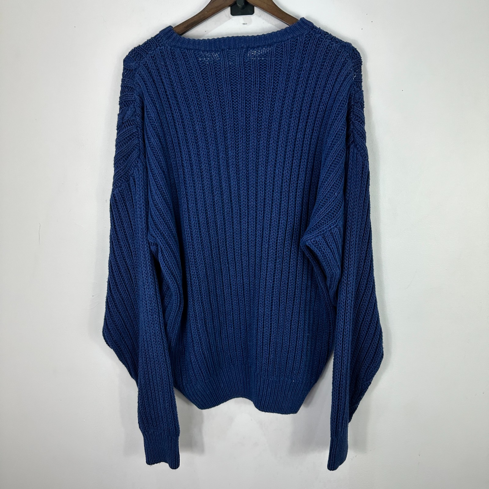 Vintage Cable Knit Sweater Mens Large St.John Bay Blue Fisherman Preppy Academia