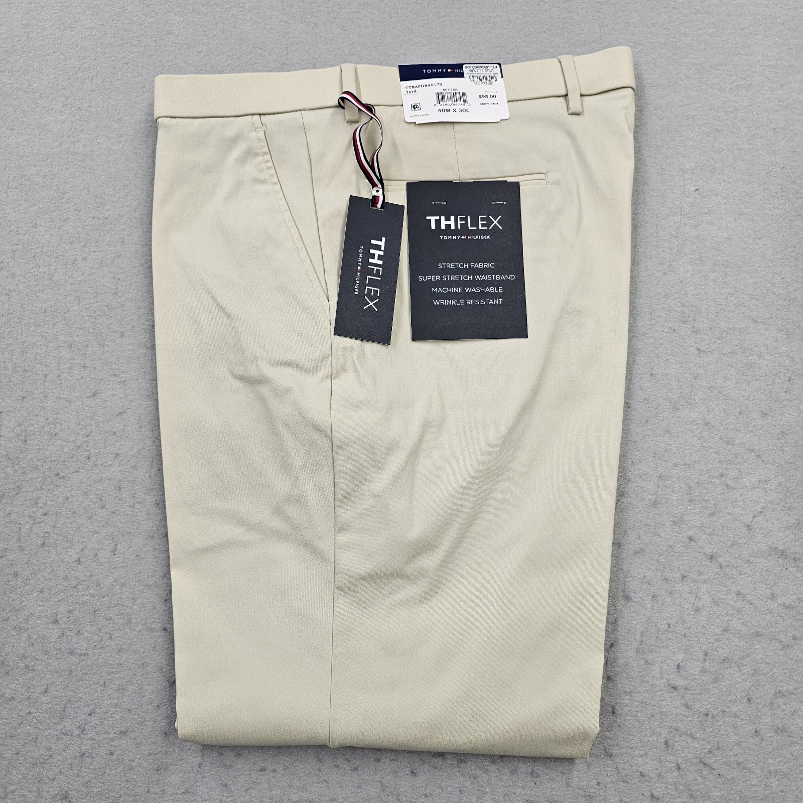 Tommy Hilfiger Mens 40×30 Modern Fit Butter Beiege Stretchy Dress Pants THFLEX