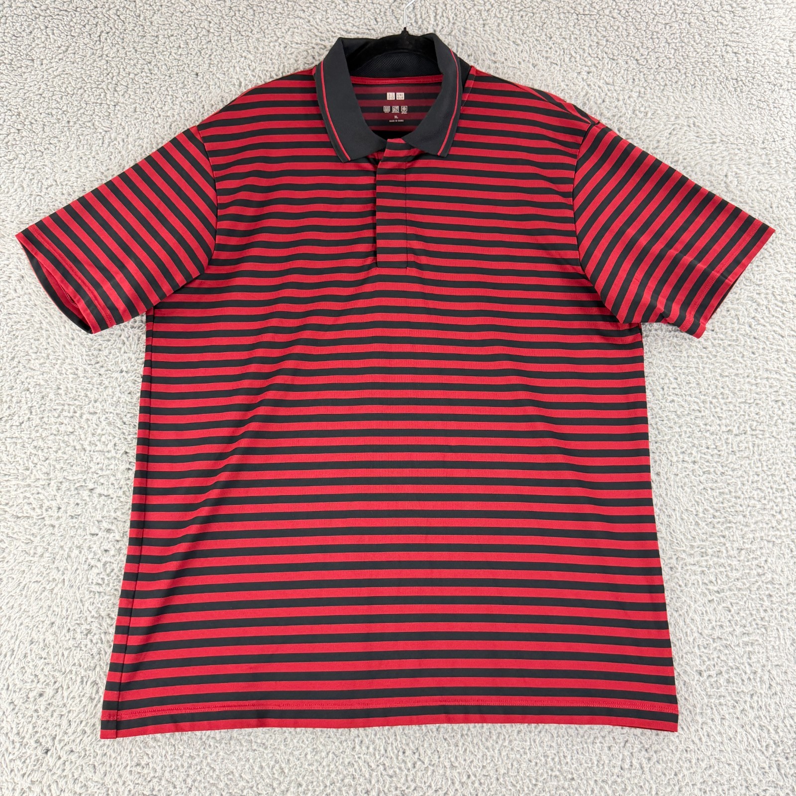 Uniqlo DRY-EX Polo Shirt Mens XL Red Black Stripe Golf Stretch Short Sleeve