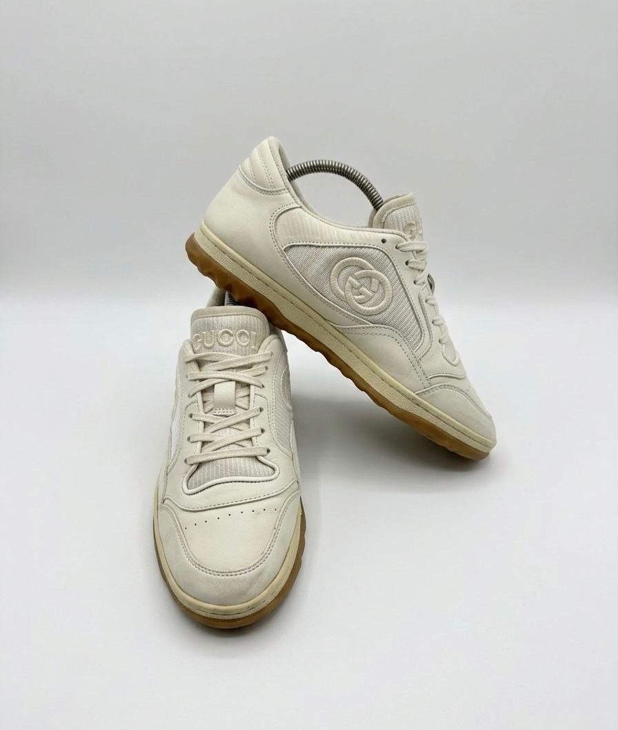 Gucci MAC80 Low Top Leather Skateboard Sneakers Off White Gum Size G 7