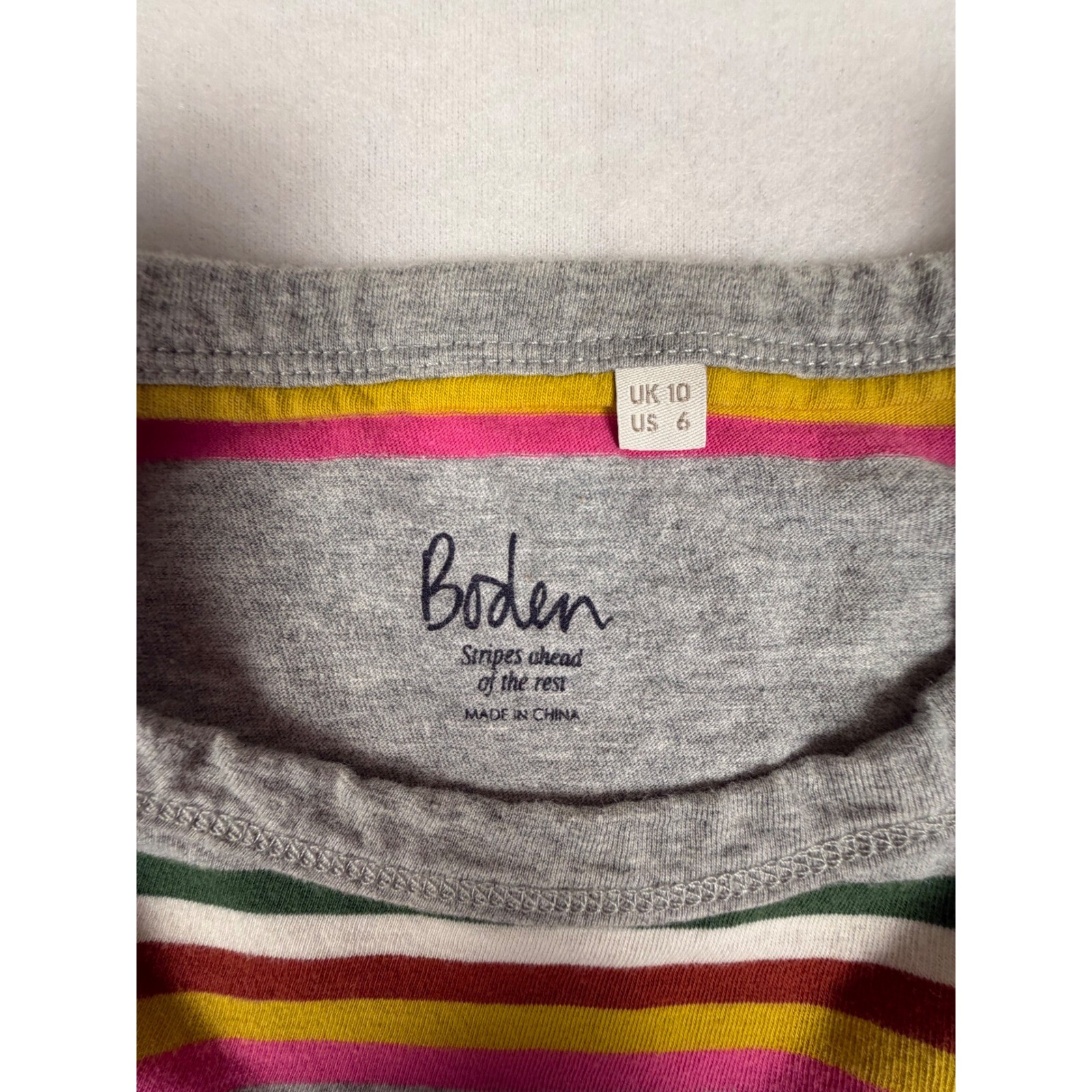 Boden Long Sleeve T-Shirt Womens Size 6 Gray Excellent Striped Cotton