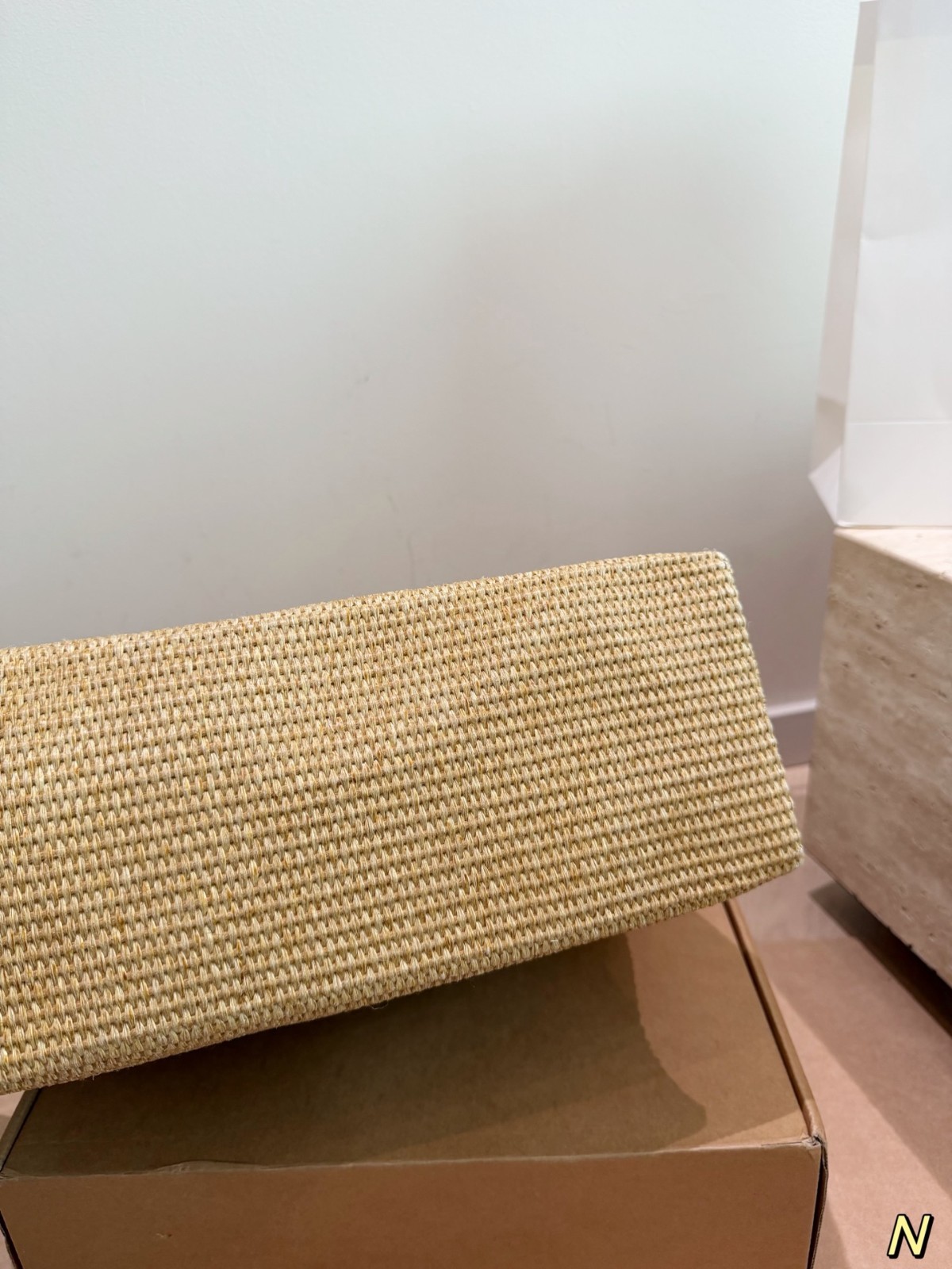 MARNI Classic Caramel Raffia Woven Tote Bag (Dimensions: 36 x 25)