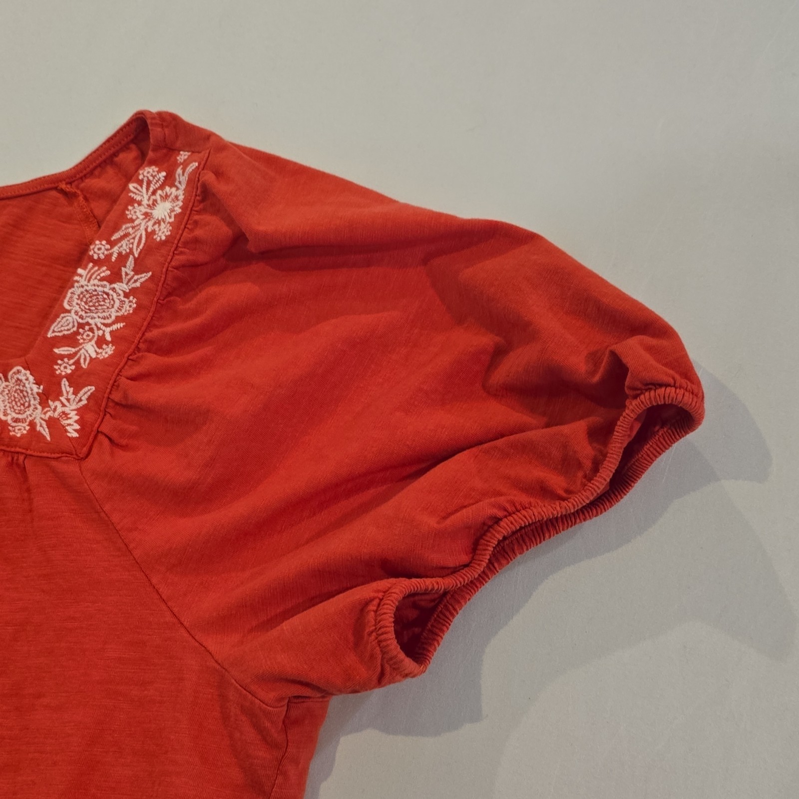 St. John’s Bay Women’s XL Red Square Neck Puff Sleeve Embroidered Peasant Top