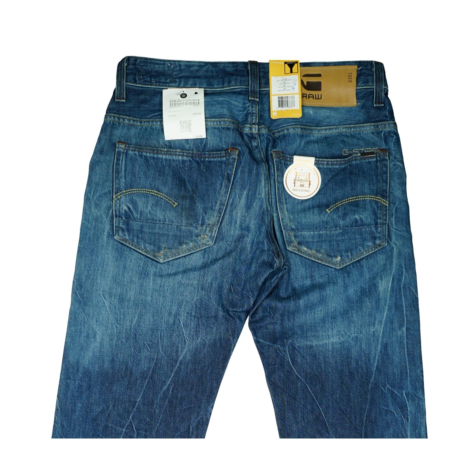 G-Star 3301 Low Tapered RL Mens Jeans Trousers Destroyed Slim 50 W33 L32 Blue NEW