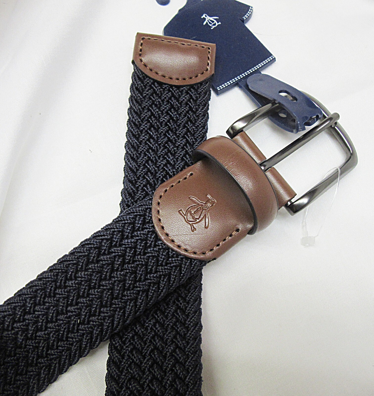 Original Penguin Elastic Fabric Woven Stretch belt Size L 38-40 Fits up 42″ Navy
