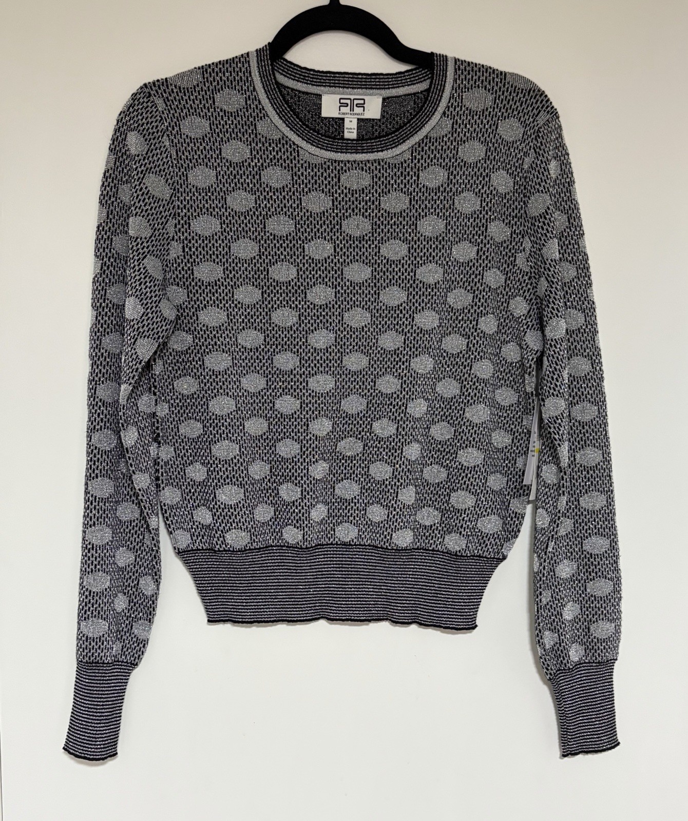 Robert Rodriguez Long Sleeve Knit Pullover Sweater Gray Metallic Geometric M NWT