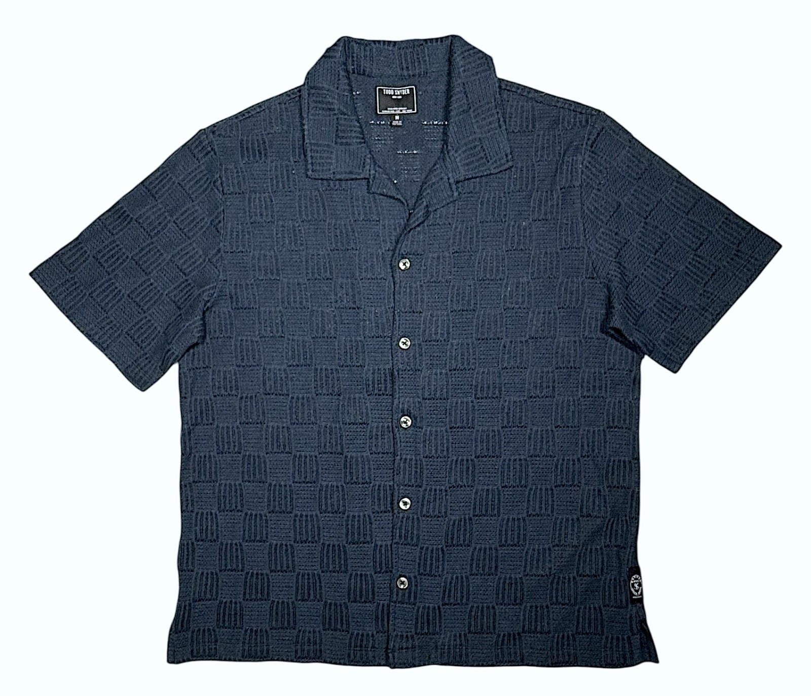 Todd Snyder Sweater Polo Sz M Cotton Blend Midnight Blue Basketweave New