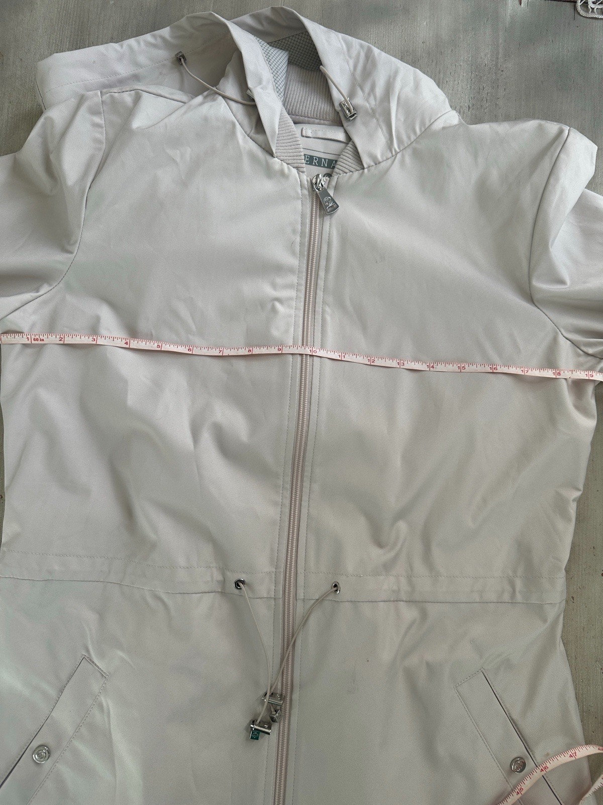 Bernardo Women’s Hooded Full Zip Drawstring Waist Pocket Coat Beige M