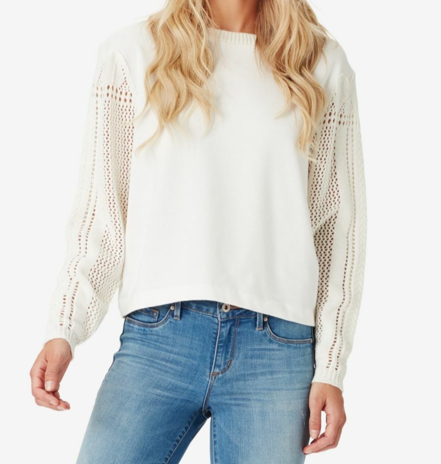 $85 Jessica Simpson Women’s Juniors White Scoop Neck Pointell Sleeve Top Size XS