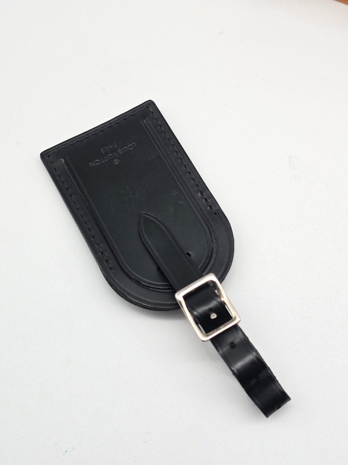 Authentic Louis Vuitton Black Luggage Tag Silver Hardware LV Box