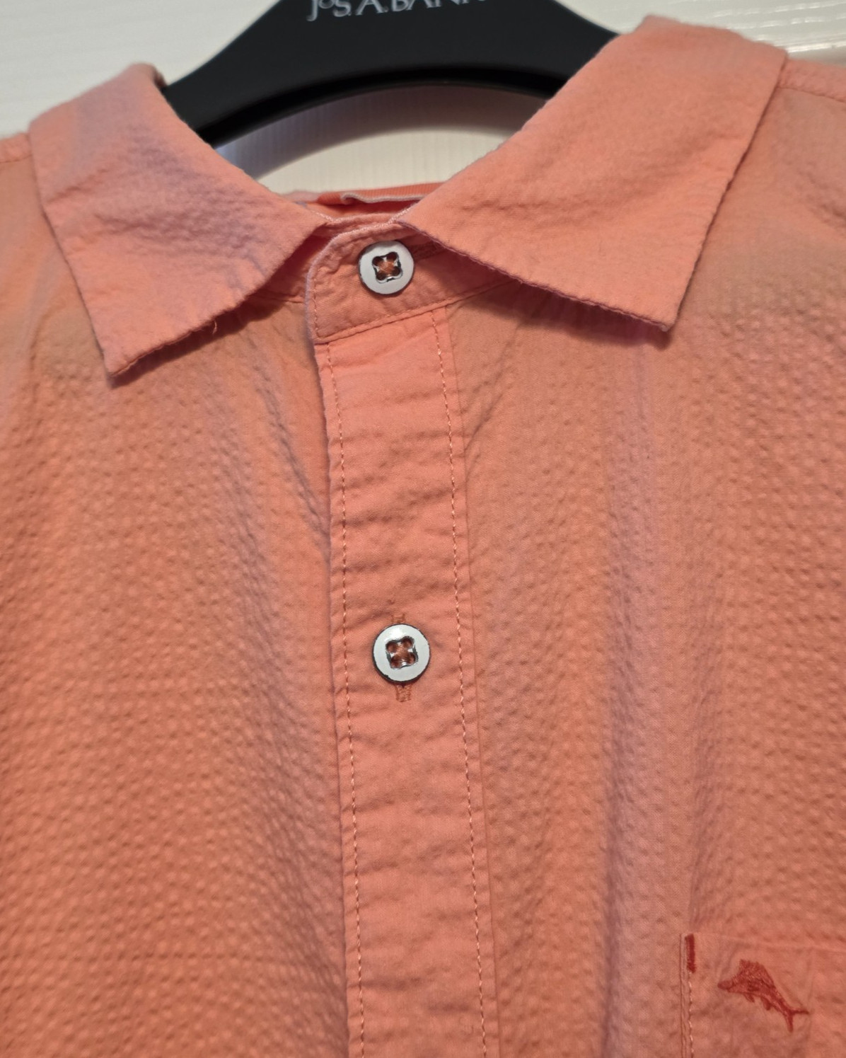 Tommy Bahama Nova Wave Shirt Mens XL Coral Seersucker Stretch Short Sleeve