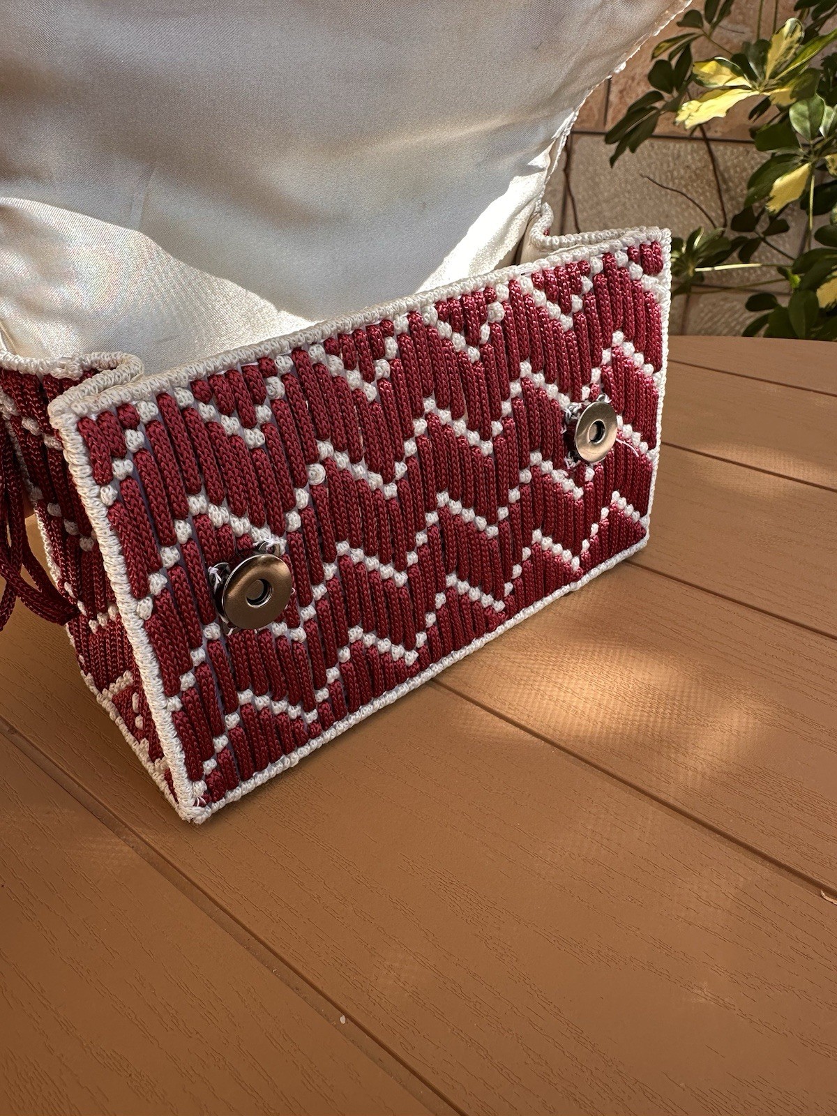 Handmade Macrame Handbag Burgundy & Cream | Artisan Woven Purse | One of a Kind