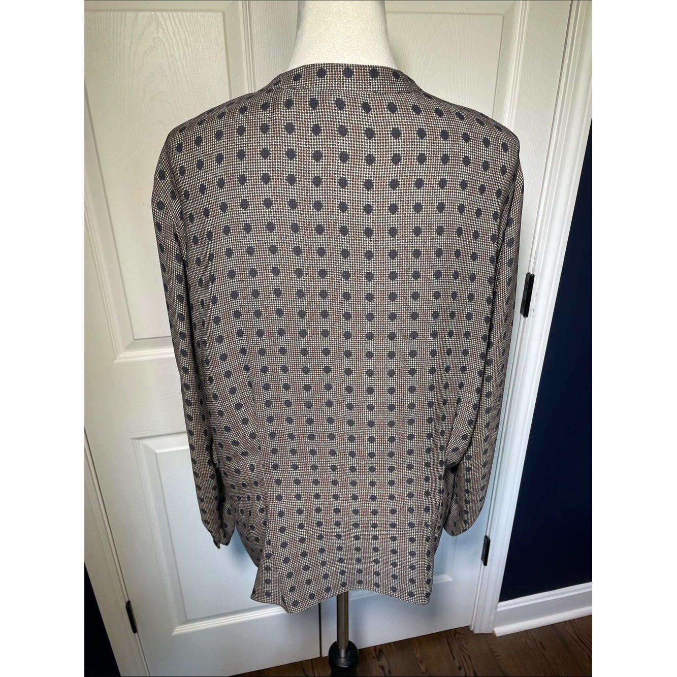 Vintage Calvin Klein Collection Silk Blouse 90s Houndstooth Polka Dot Top Sz 14