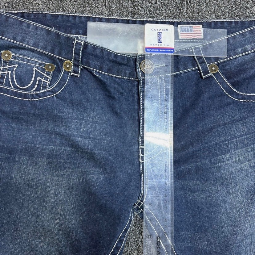 True Religion Men’s Straight Jeans | Blue Denim with White Stitching