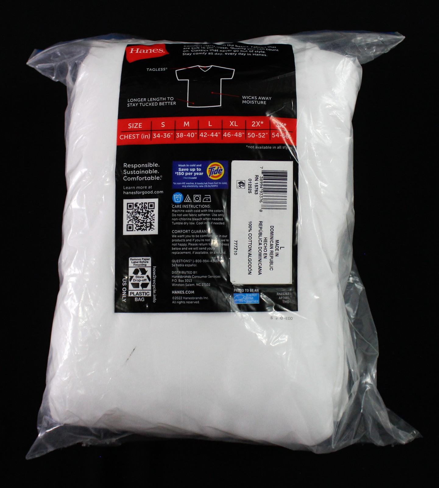 Hanes Men’s Soft Breathable 10 Pack V Necks BM7 White Large NWT