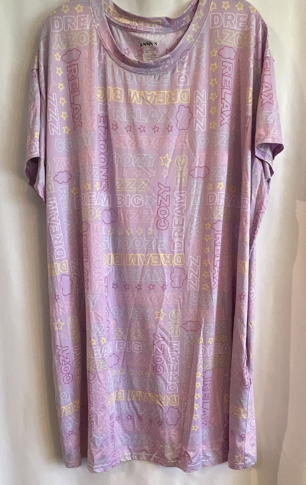 JOYSPUN Plus 2X-3X Purple Graphic Print Short Sleeve Sleepshirt w/pockets