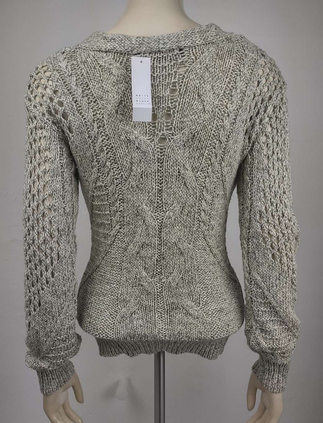 NWT White House Black Market WHBM Forever Olive Marl open knit V-Neck sweater XS