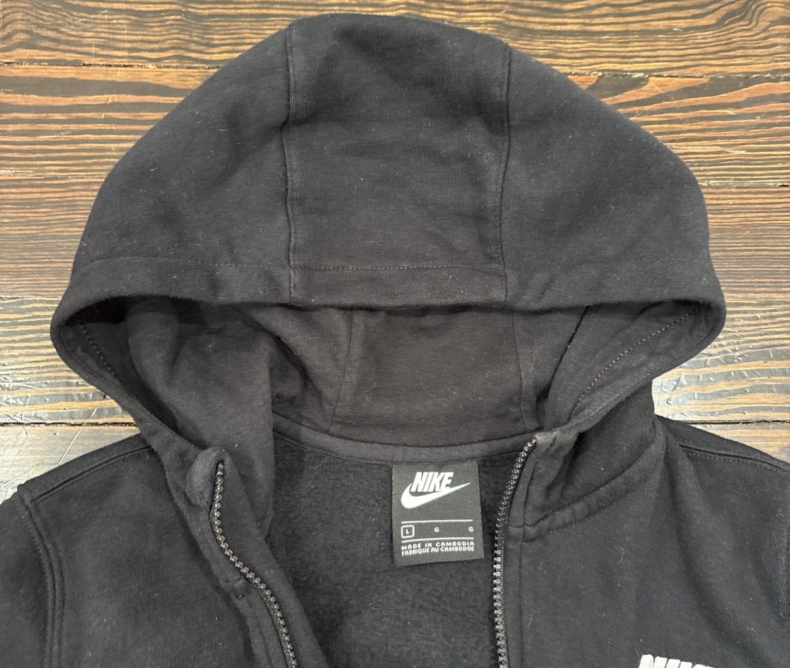 Nike Hooded Zip Up Thumb Holes Black Boys Size Large Cotton Polyester Blend
