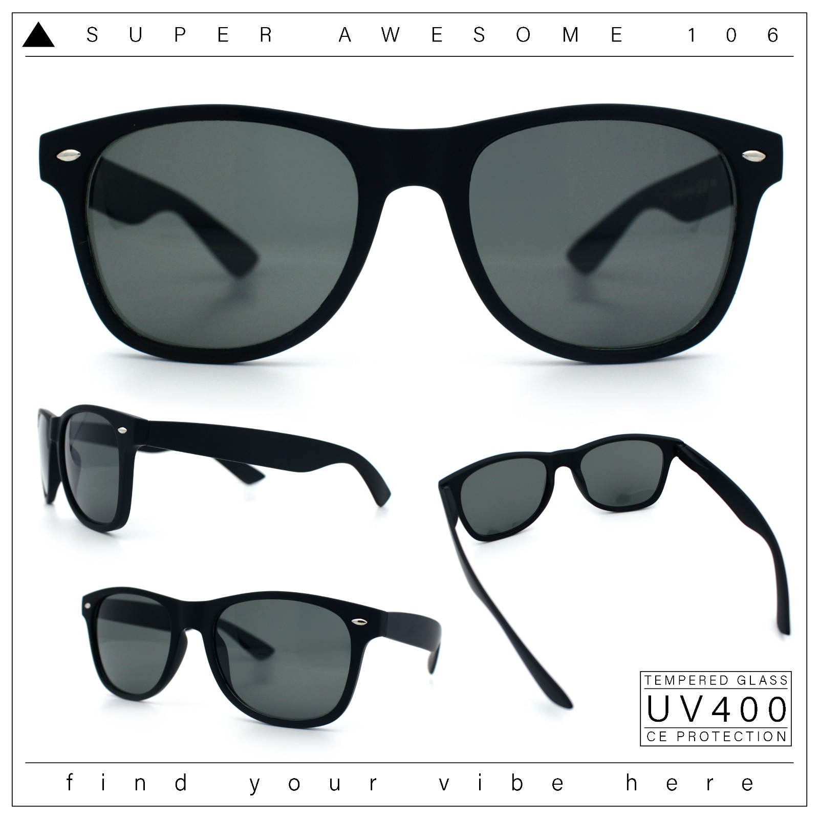 Mens Glass Lens Hipster Rubberized Matte Black Classic Horn Rim Sunglasses