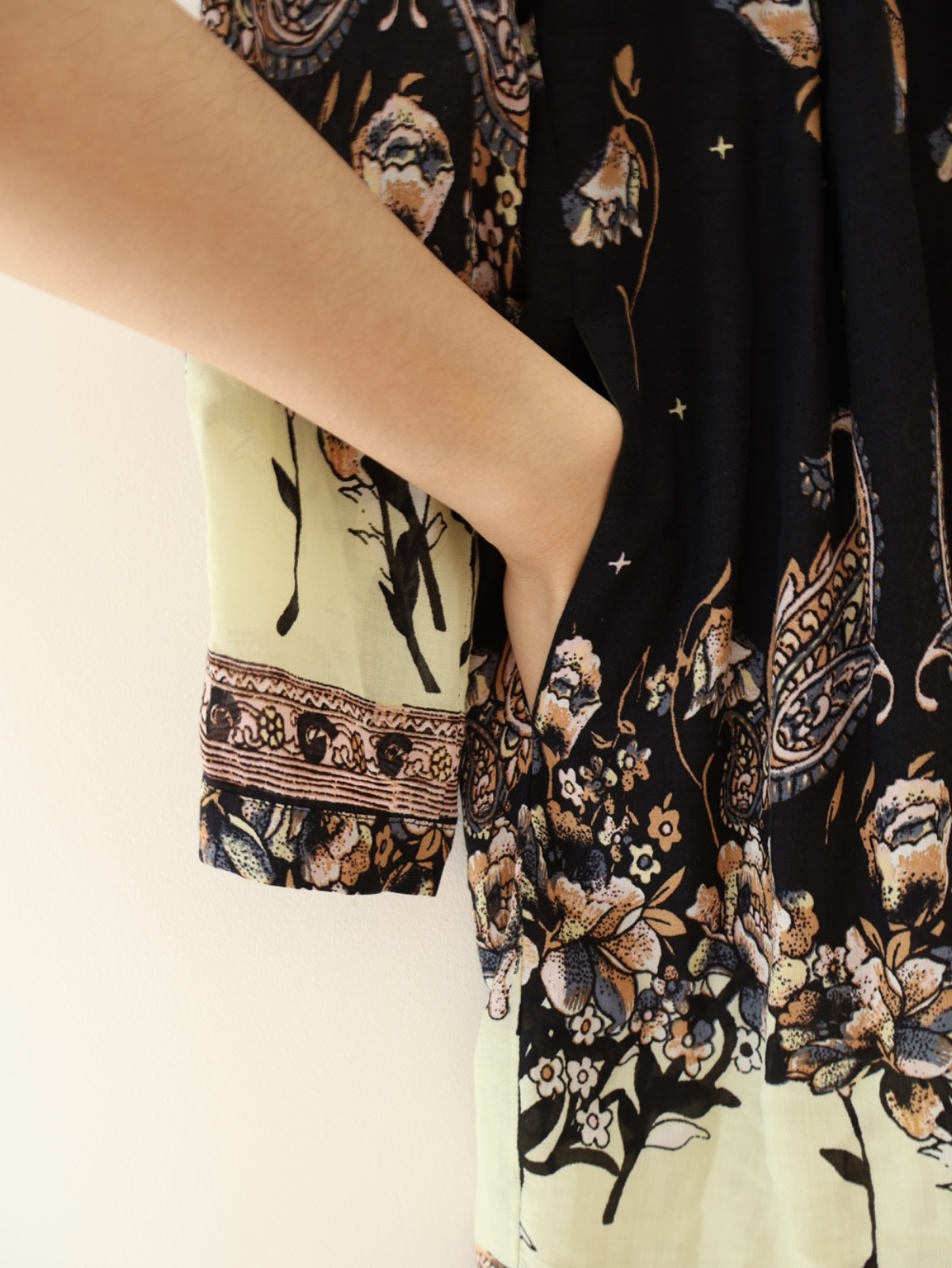 Free People Sierra Valley Black Floral Paisley Celestial Tunic Dress Size S Boho