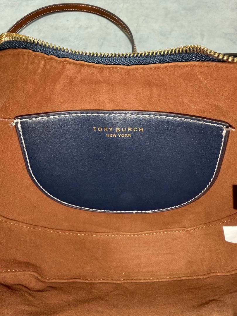 Tory Burch T Monogram Mini Crescent Bag Navy Canvas Leather Crossbody