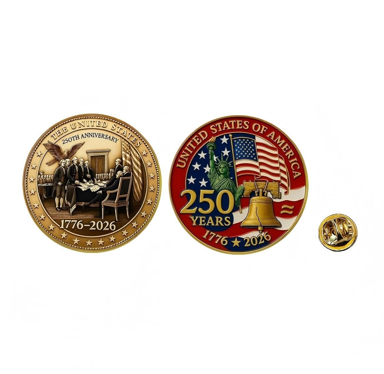 2 Pcs America 250th Birthday Enamel Pins,250 years Anniversary Metal Gold Plated