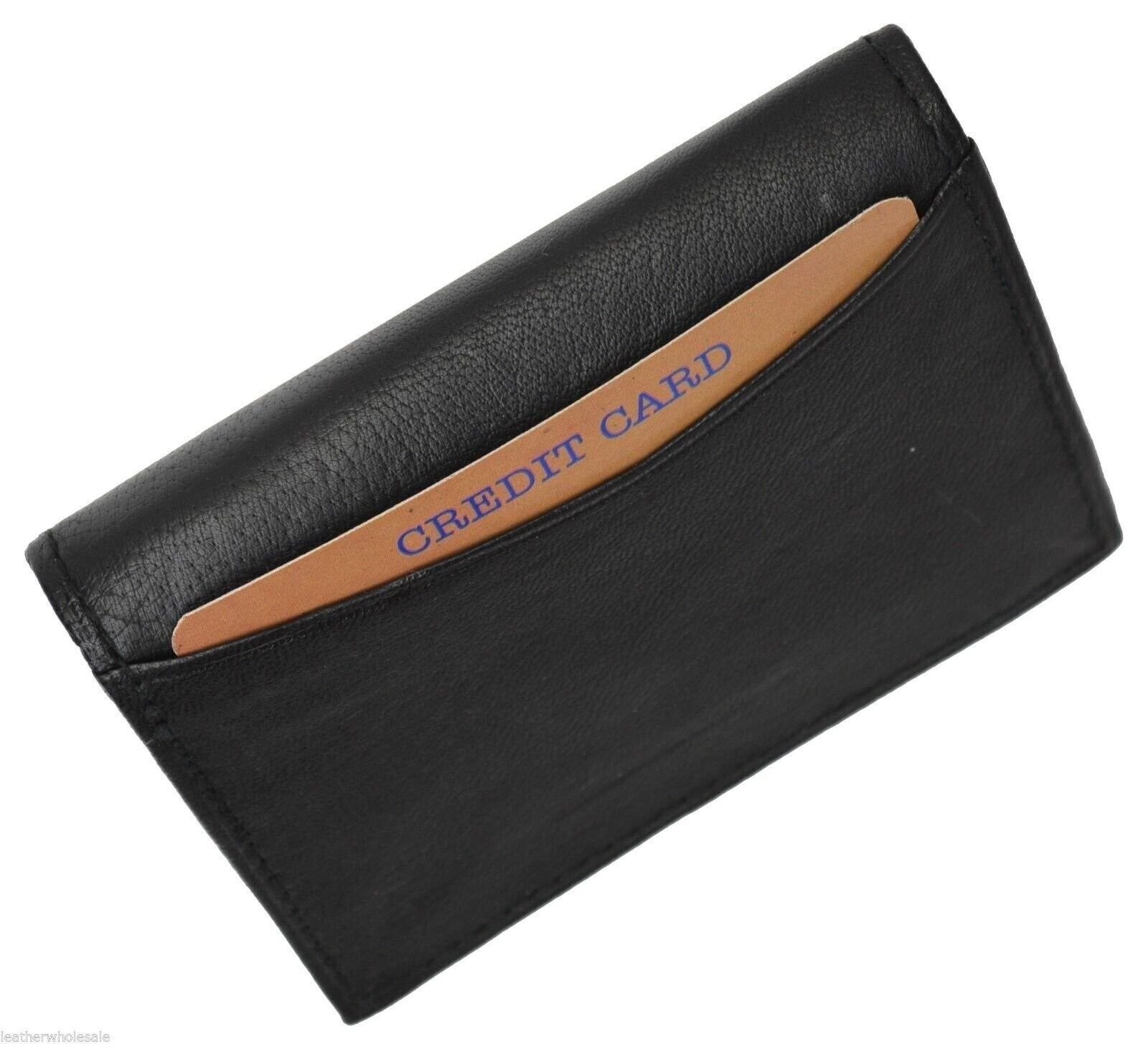 Black Genuine Leather Expandable 18 Credit Card ID Business Card Holder Wallet
