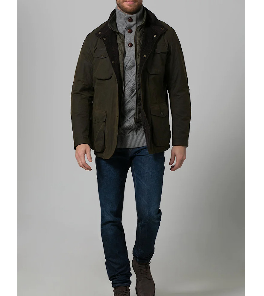 BARBOUR Ogston Wax Jacket w/ Elbow Patches Olive MSRP$540 Rugged Sophistication