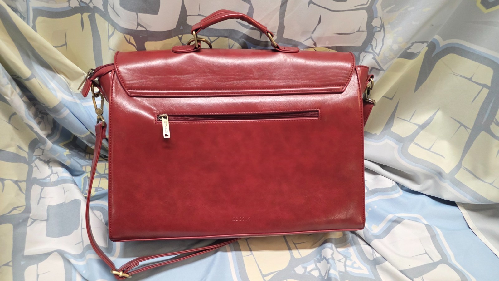 ECOSUSI Vegan Leather Laptop Bag Briefcase Crossbody Messenger Bag Red