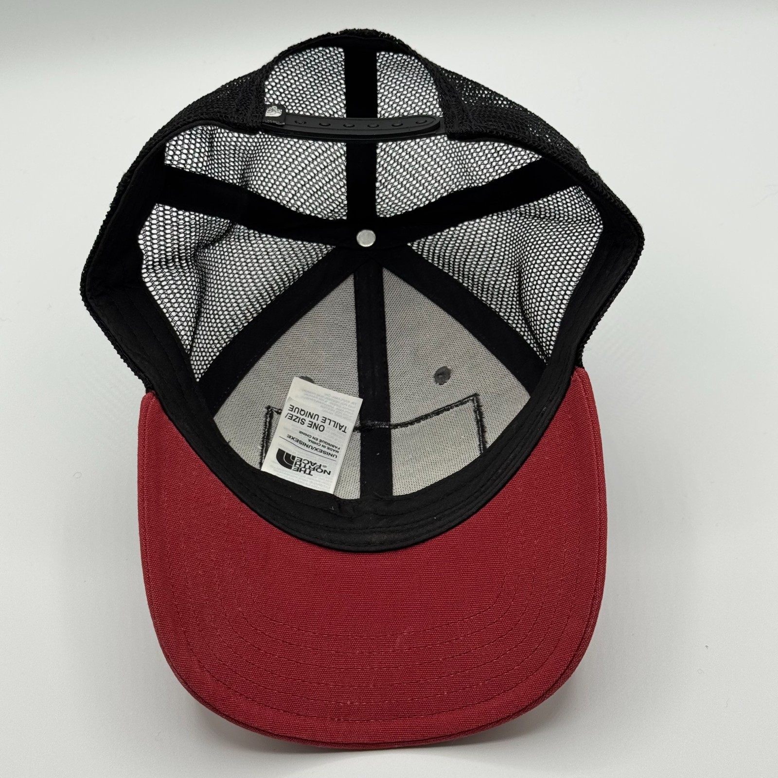 The North Face Embroidered Patch Trucker Snapback Hat Red Grey Black Adjustable
