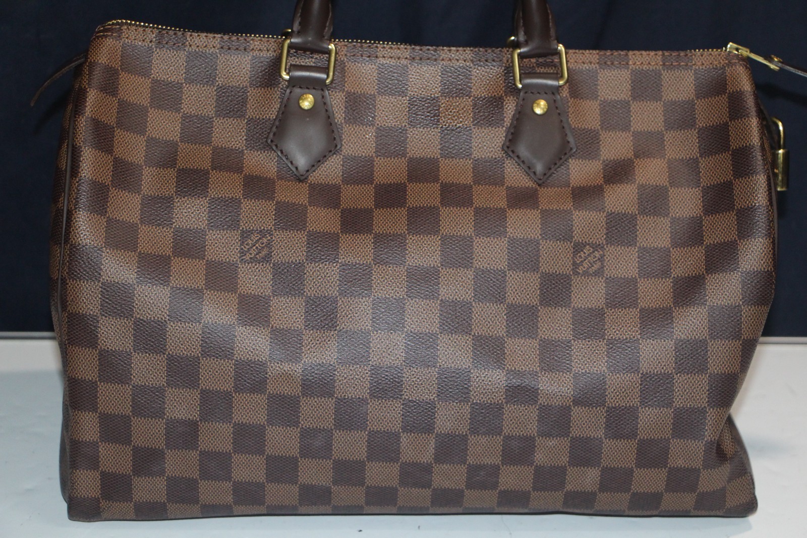 Louis Vuitton Speedy 35 Damier Ebene Brown Canvas Satchel Bag