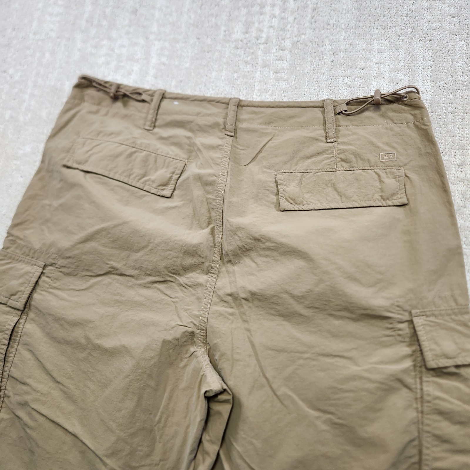 American Eagle Parachute Pants Men Large Brown Baggy Woven Y2K Stretch