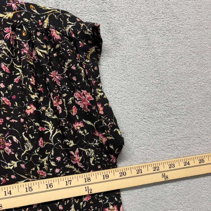 Pink Rose Top Womens Medium Black Floral Cap Sleeve Pullover Bohemian