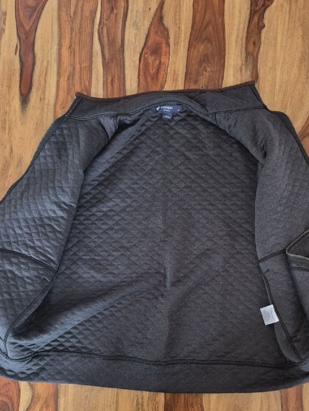 Cremieux Classics, Gray Quilted Jacket With Brown Elbow Patch