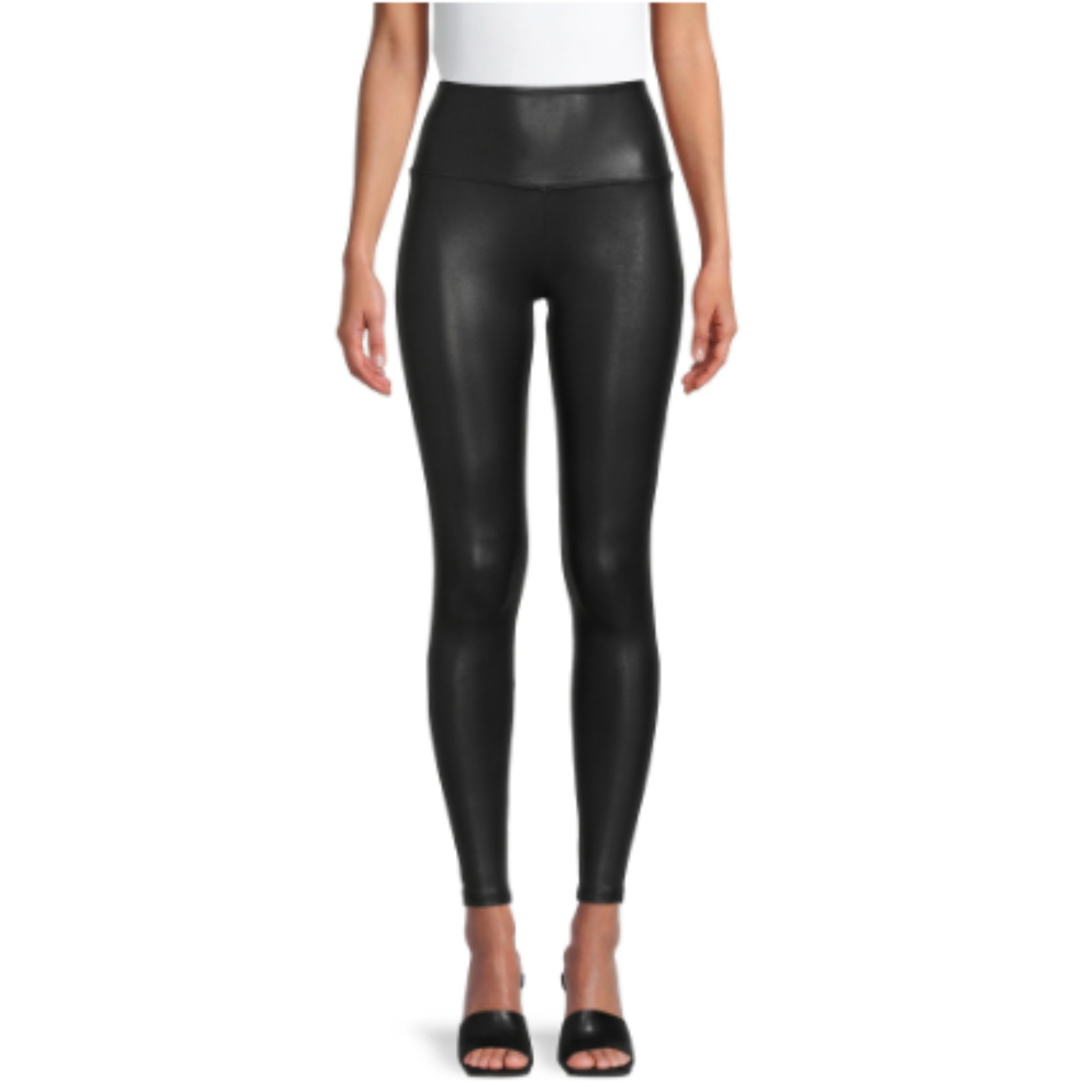 Women’s High Rise Stretch Faux Leather Ankle Leggings Black Medium