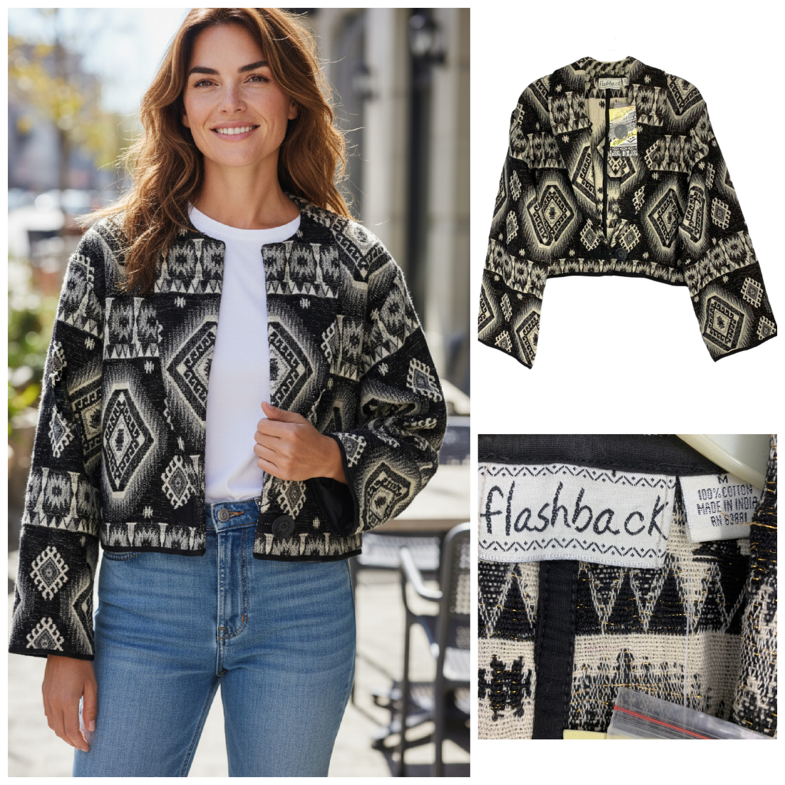 NEW Vintage Flashback Southwestern Tribal Cropped Blanket Kilim Jacket Sz M NWT