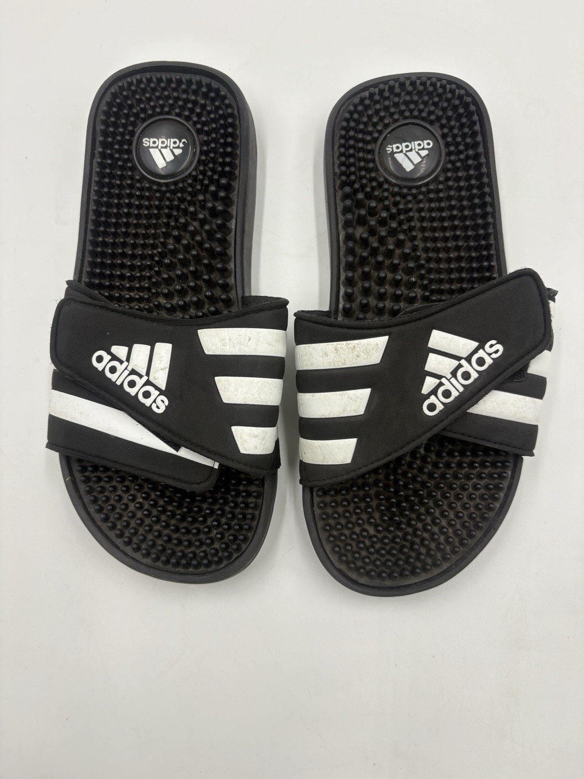 Adidas Sandals Youth Sz 5 Adissage Comfort Adjustable Beach Slides Black White