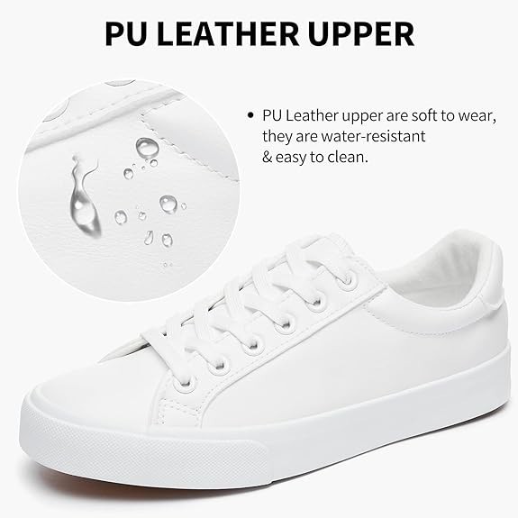 Womens White Tennis Shoes PU Leather Sneakers Casual Walking Shoes