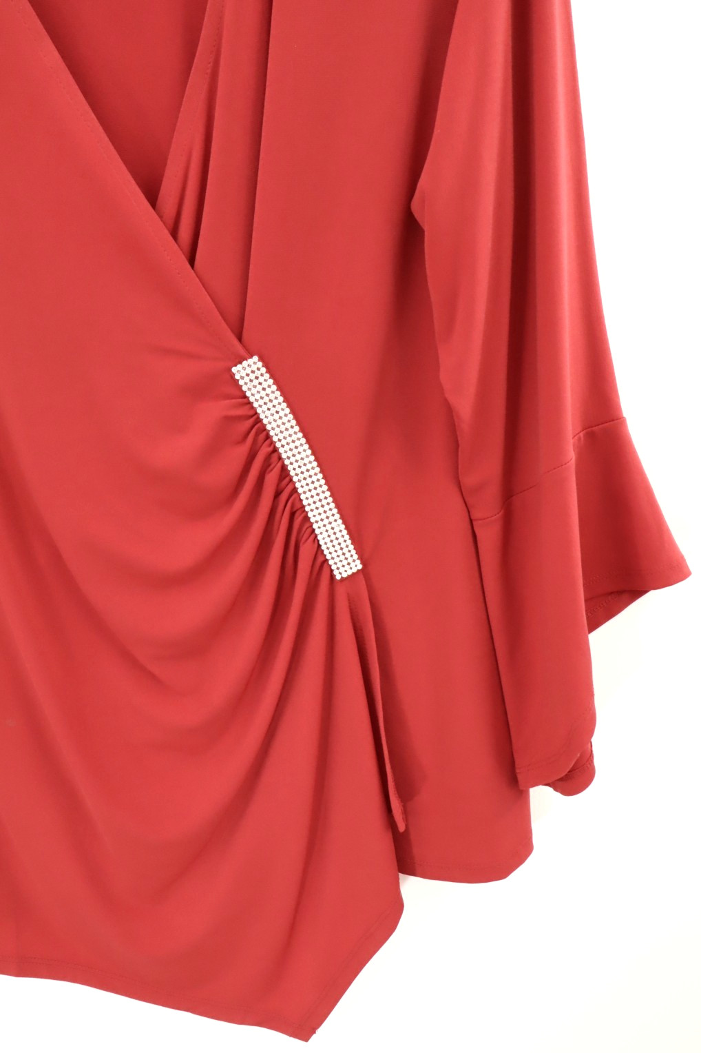 NEW JM COLLECTION Women’s Stretch Polyester Blouse Bead 3/4 Sleeve Deep Red 1X