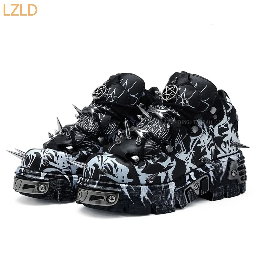 Men Platform Spiked Rivet Punk Motorcycle Boots Fashion Sports Rock Street Shoes