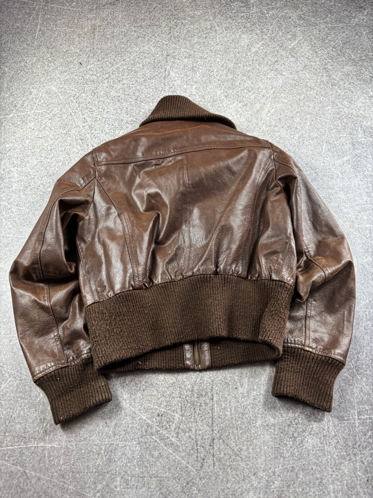 Vintage Brown Leather Bomber Jacket Cropped Aviator Pilot Y2K Genuine Leather