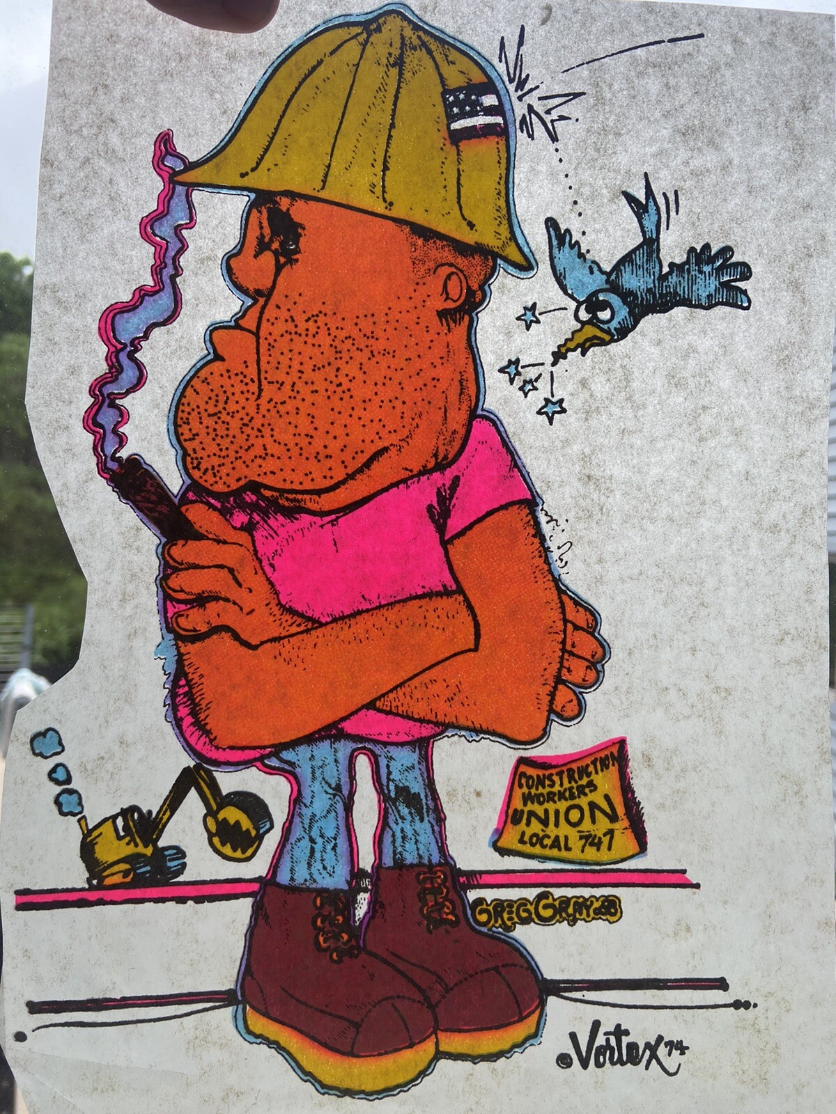 Construction Union Worker ￼Vintage Heat Transfer Iron On Original