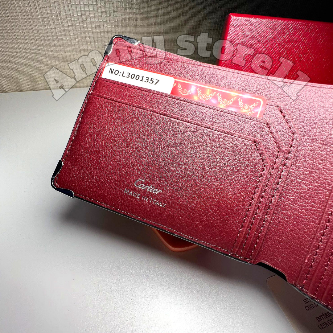 CARTIER Black Leather Bifold Wallet Palladium Corner Hardware Men’s Rare