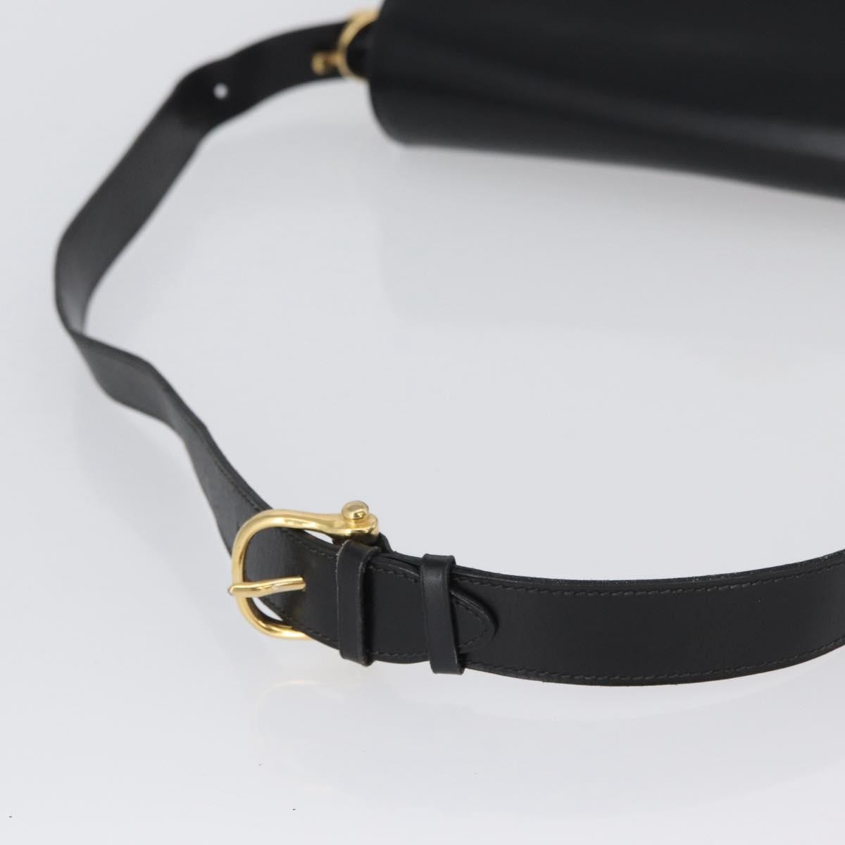 CELINE Horse Carriage Shoulder Bag Leather Black Gold Auth bs33584