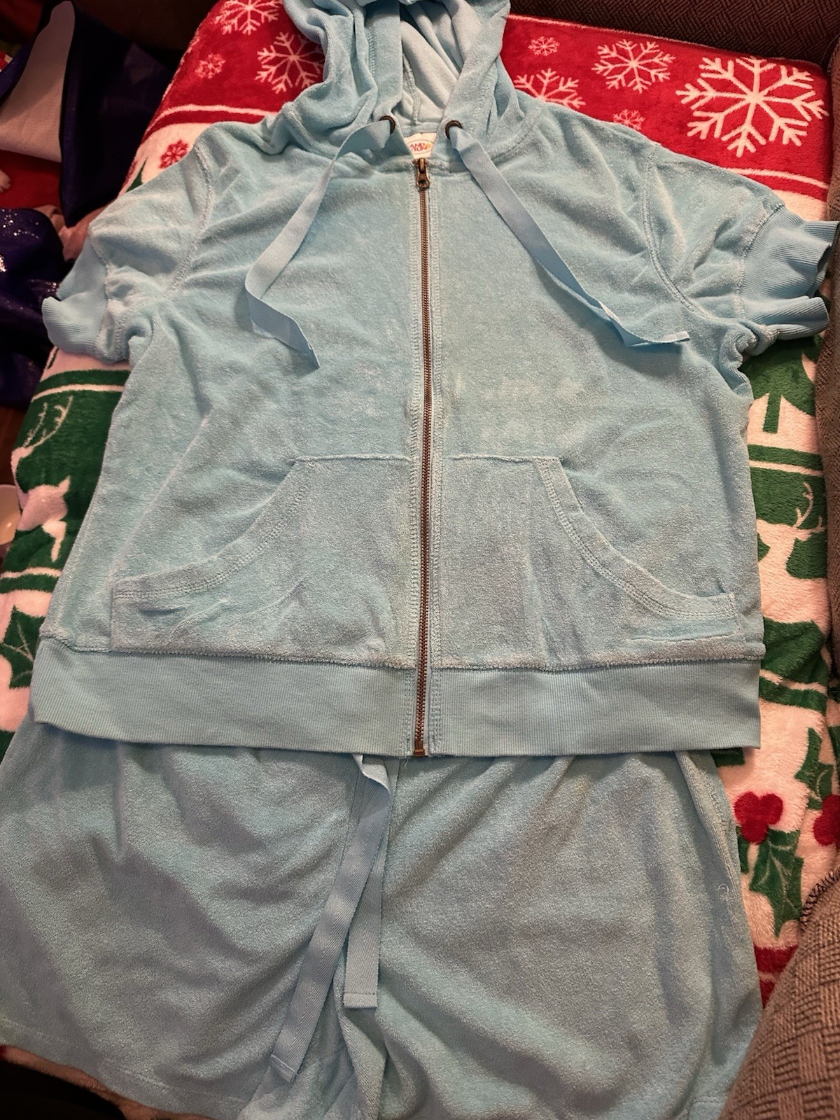 Sand N Sun Terry Outfit Women’s Top Sz 1x Shorts Sz L Blue EUC