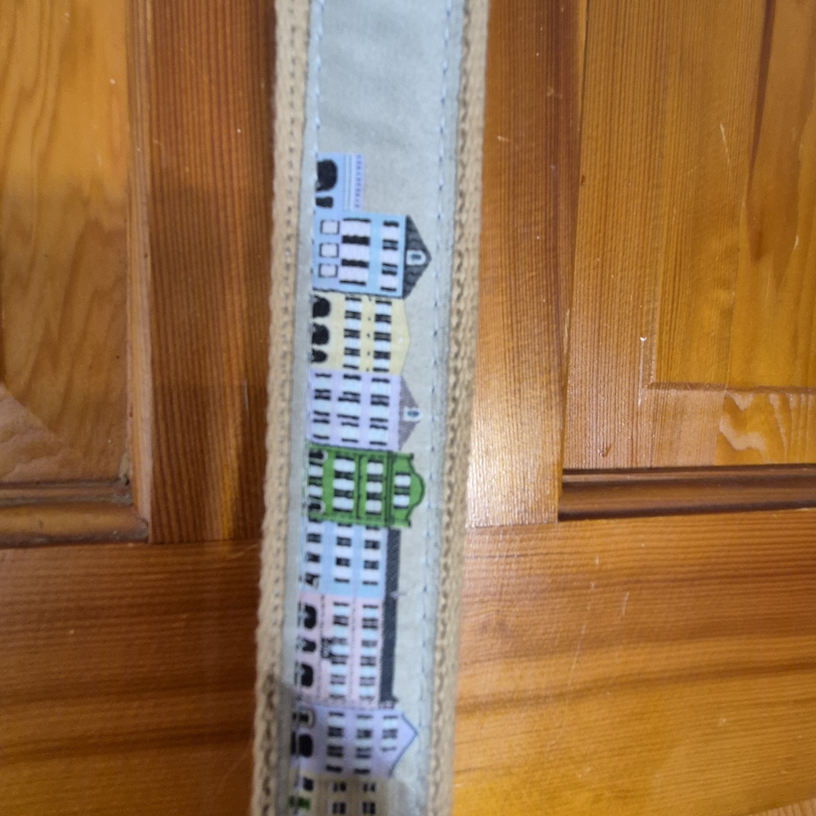 Rainbow Row Coastal Houses Canvas Leather Belt Preppy Colorful Houses Size 36