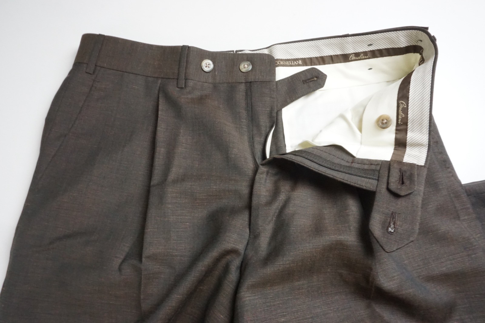 Corneliani Master Brown Woven Wool Cotton Linen Dress Pants Sz 48R EU BRAND NEW
