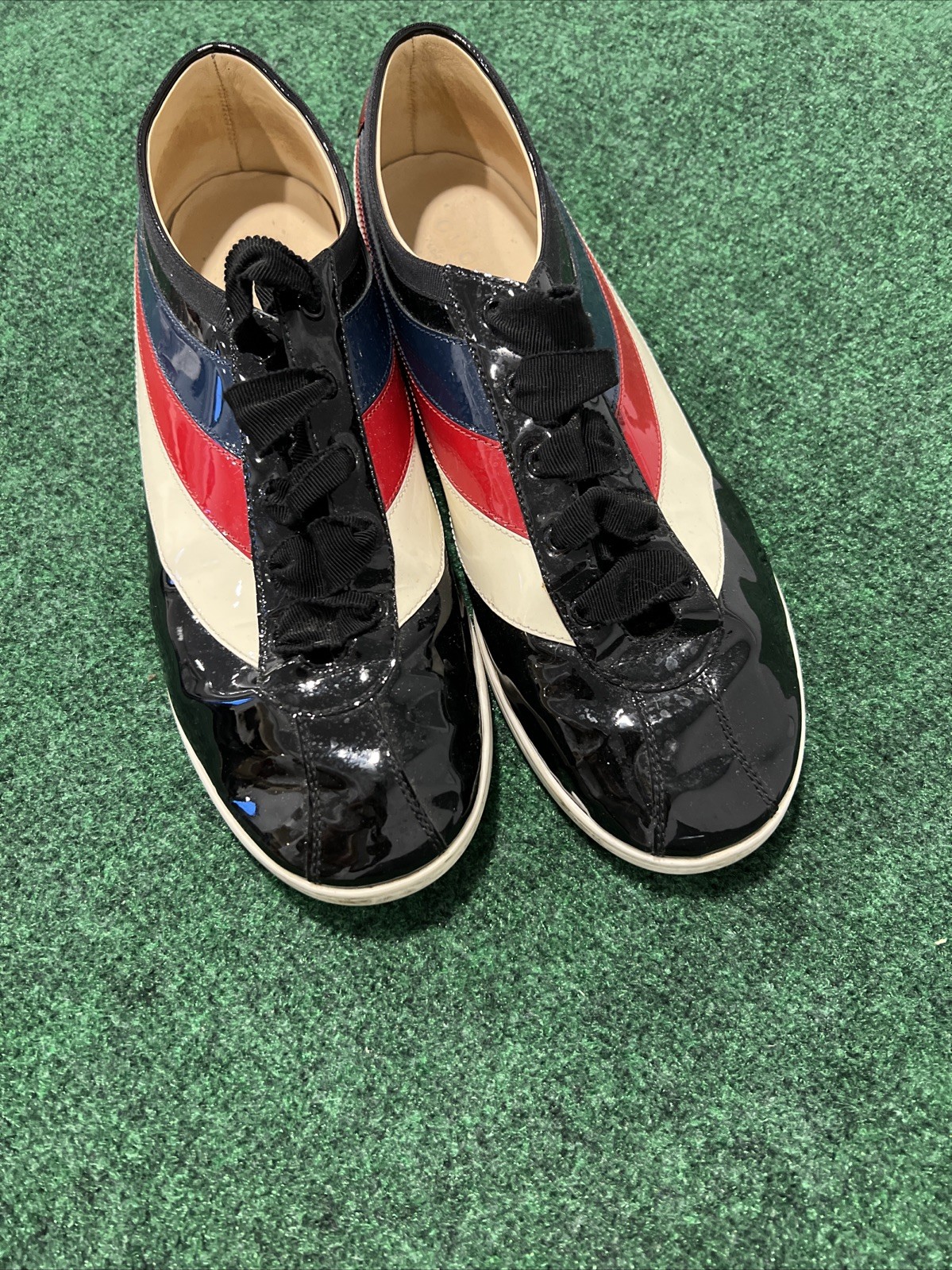 Gucci Men’s Falacer Hebron Web Patent Leather. Size 11 G 11.5 US Navy Red White
