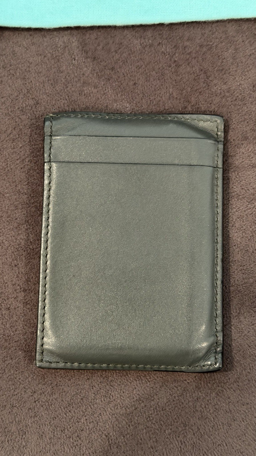 Tiffany & Co. Black Leather Card Holder with Tiffany Blue Pouch pre owned