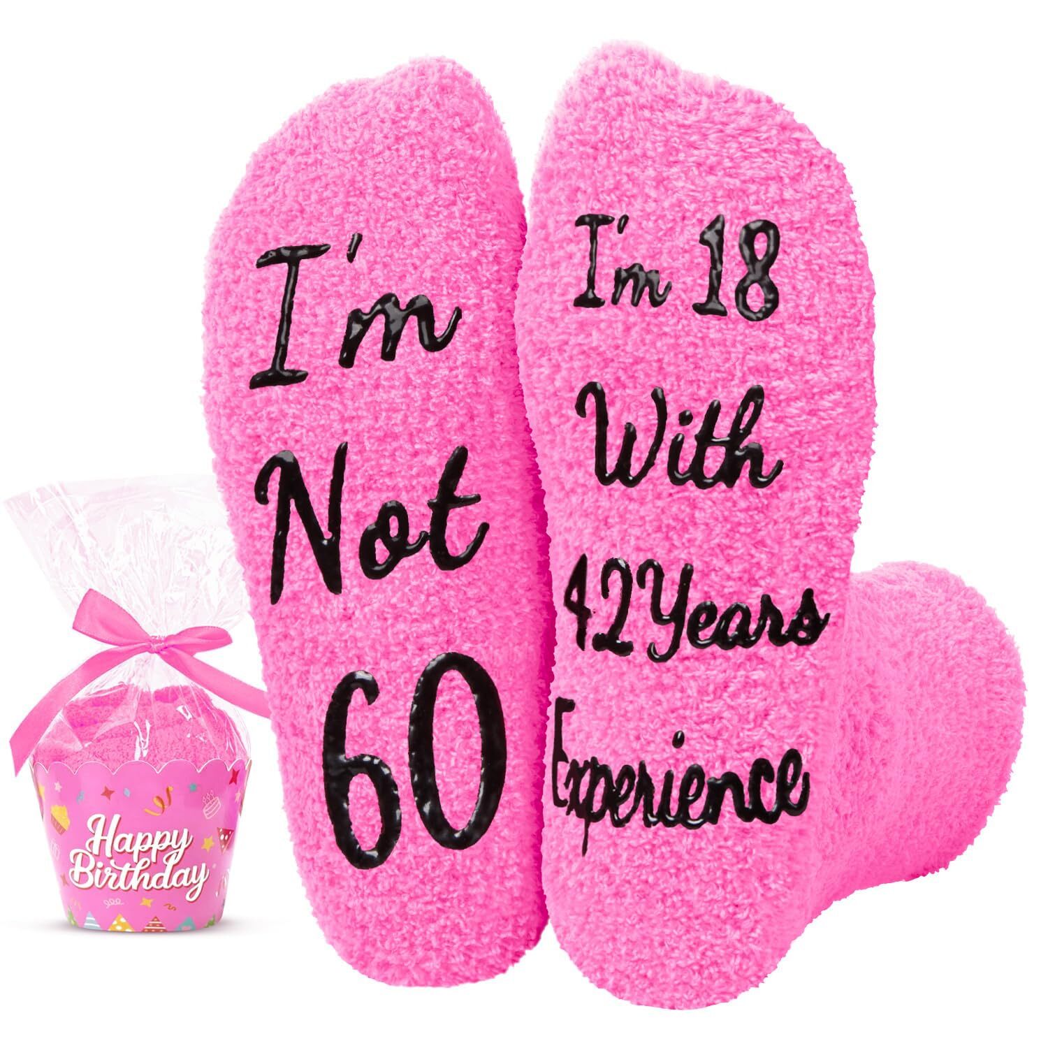60th Birthday Gifts for Women – Funny Birthday Gifts for Her in 60 Pink Socks…